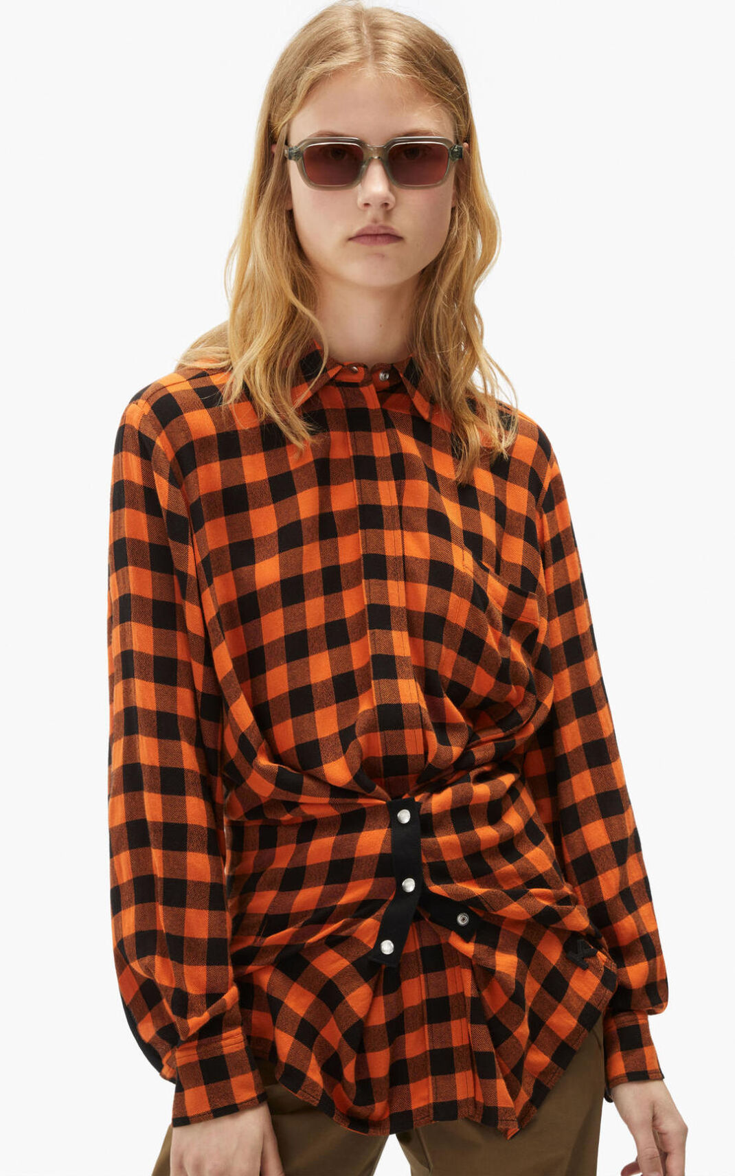 Chemise Kenzo Femme Long checked Orange HBNCO-8354